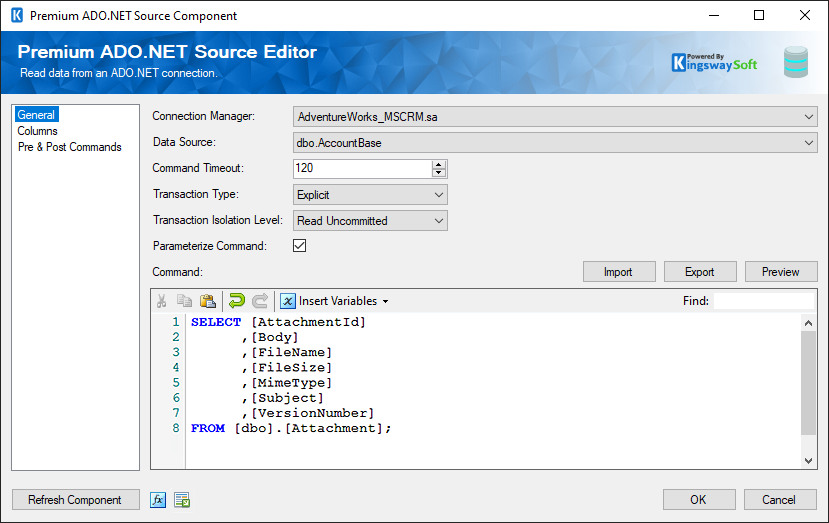 Premium ADO.NET SSIS Source Component